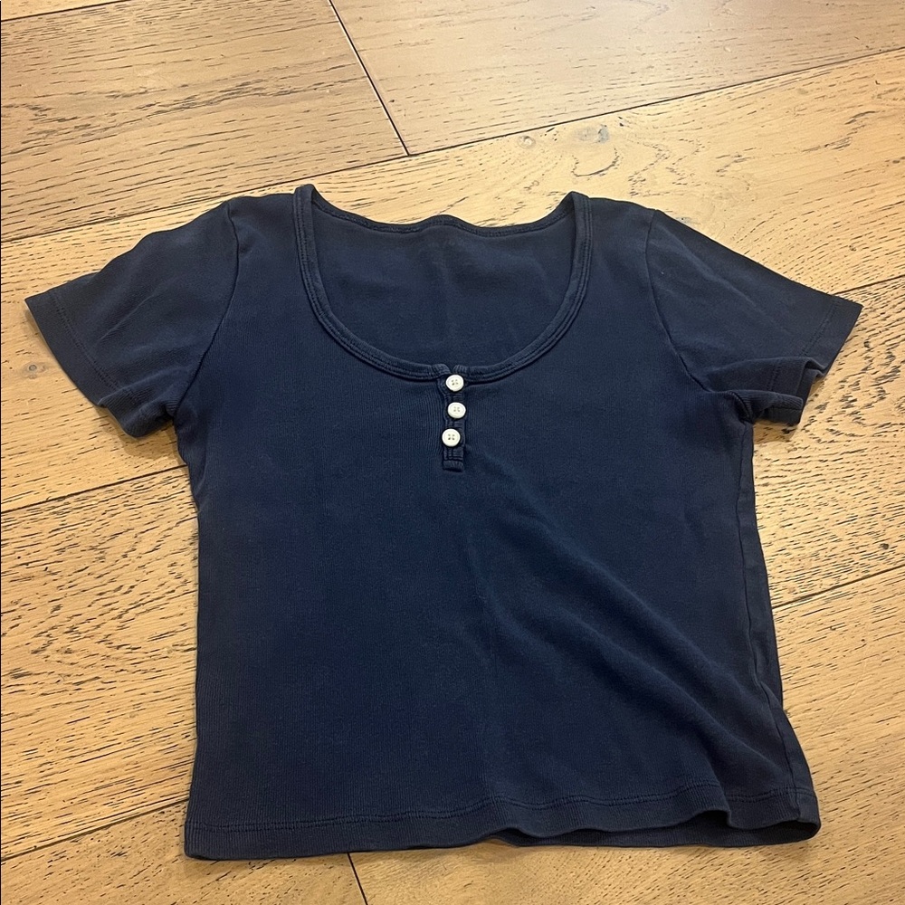 Brandy Melville Navy Short Sleeve Henley Tee